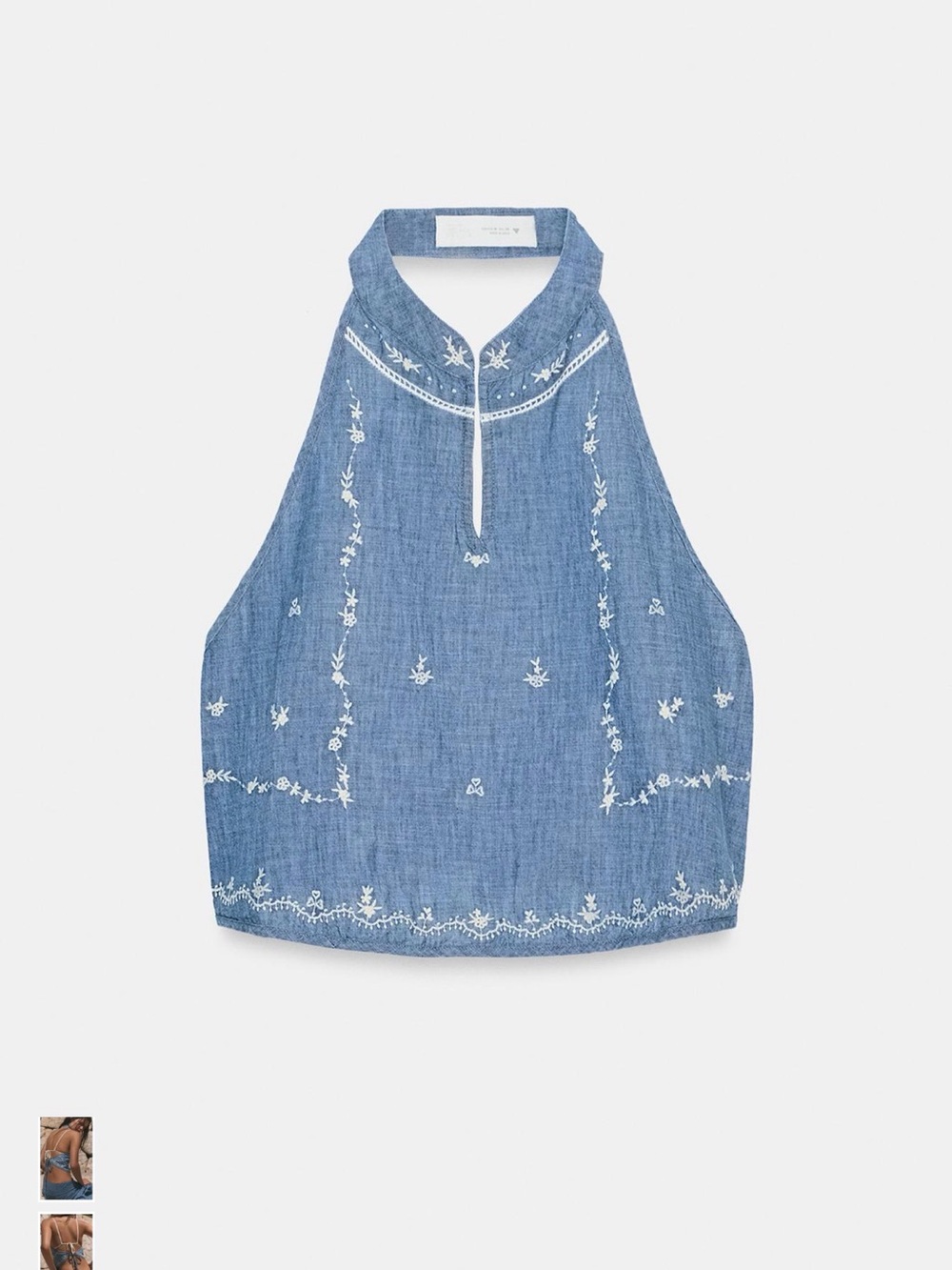 Zara Denim-Look Embroidered Top - Picture 2 of 6